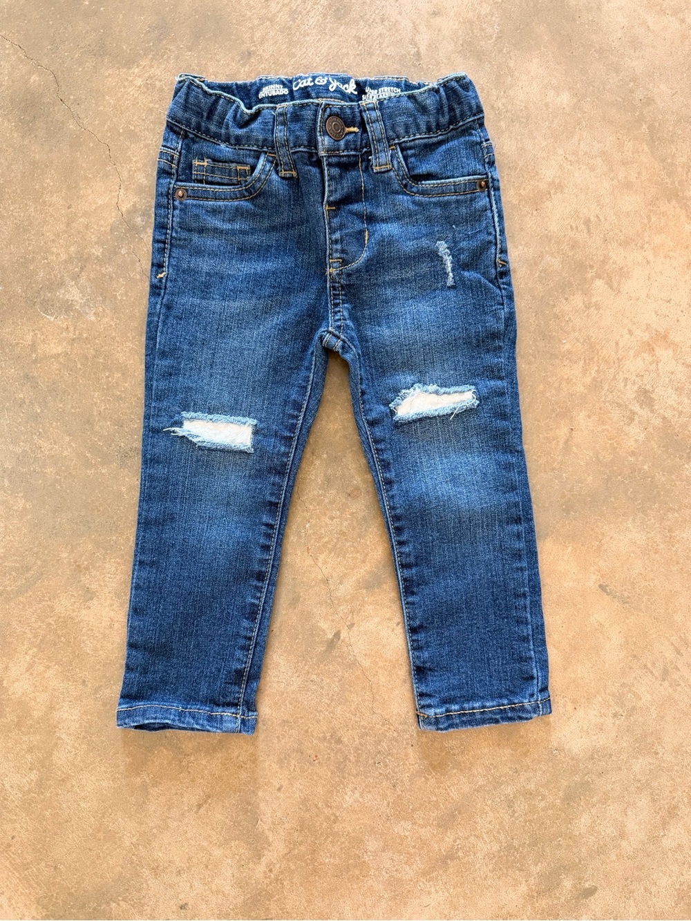 Cat & Jack Skinny Distressed Jeans 2T Dark Wash Pull-On Stretch Toddler